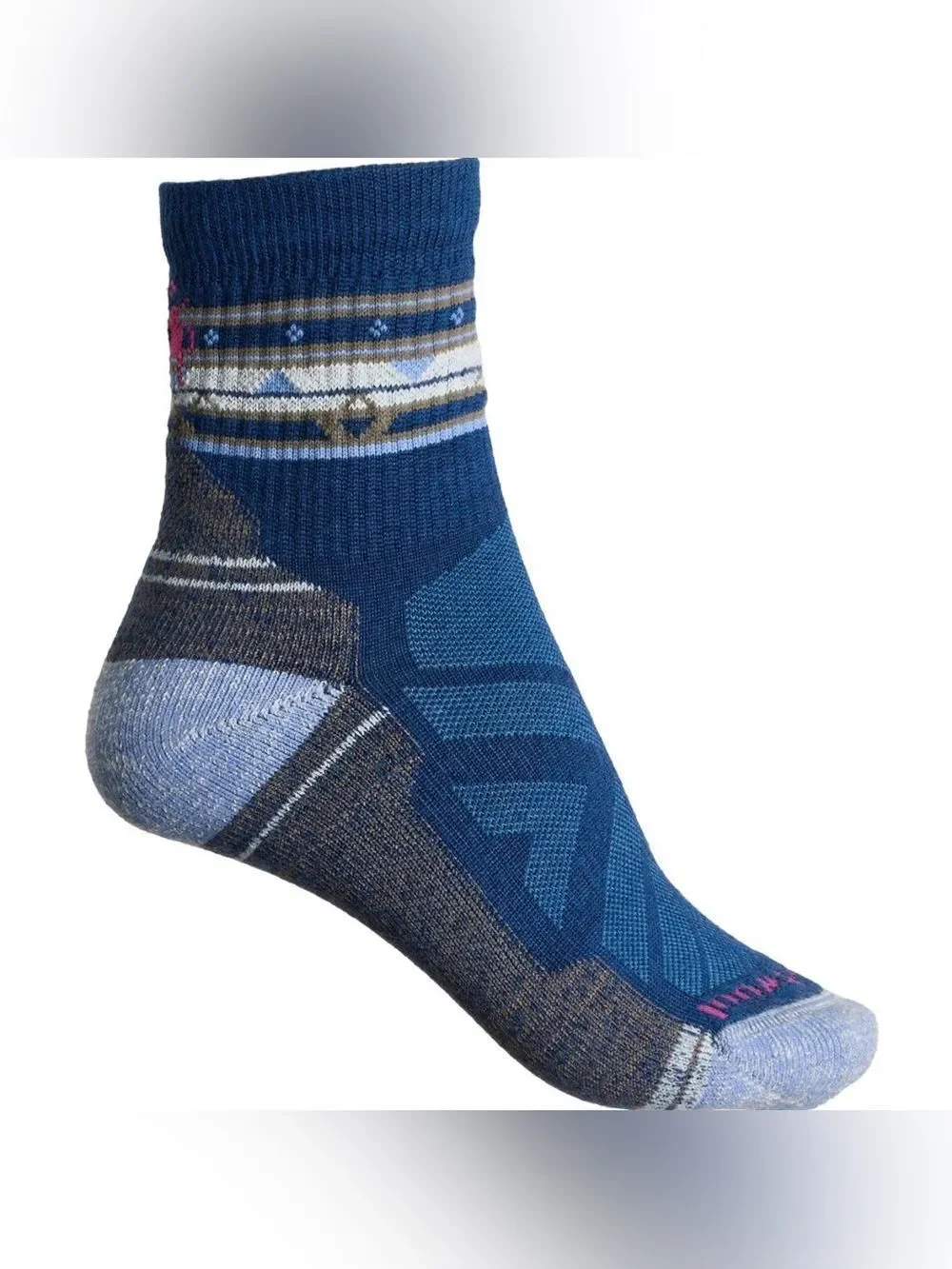 SmartWool Blue Zig Zag Valley Light Cushion Hiking Crew Socks Merino Wool Blend